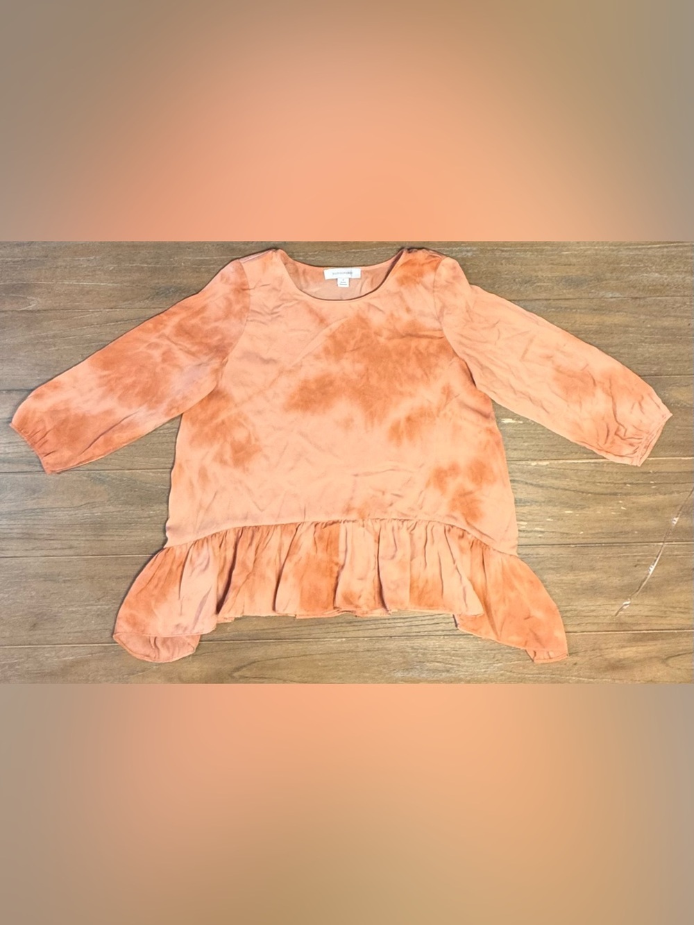 Peach Tie-Dye Ruffle Hem Blouse #134